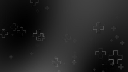 Medical health cross neon light shapes pattern on black background. Abstract healthcare with coronavirus infected deaths case concept.