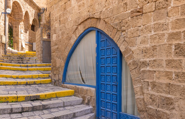 Israel, Tel Aviv Namal Yafo historic Old Jaffa port with art galleries, boutiques and old houses.