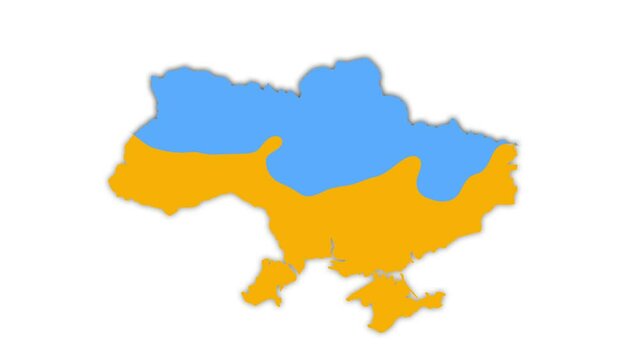 Map of Ukraine Blue with yellow. Patriotic colors on the map. Ukraine map on white background