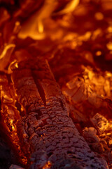 Fuego de roble dentro del horno de adobe, para preparar raicilla, en san gregorio, mixtlan, jalisco