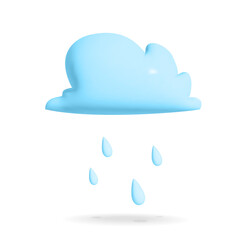 Vector 3d render cute blue cloud with rain drops design. Weather concept art.