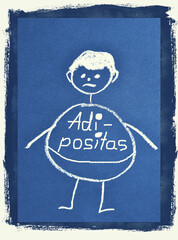 Adipositas - Schriftzug in Gedankenblase - Kreidezeichnung