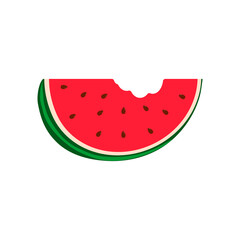 Piece of bitten watermelon, slice, quarter. Simple vector illustration, design element