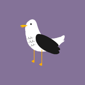 Seagull in children's pencil style. Simple vector illustration, design element