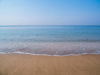 front view landscape Blue sea blue beach brown background morning day look calm summer Nature tropical sea Beautiful  sea water travel "Bangsaen Beach" East thailand Chonburi Exotic horizon.