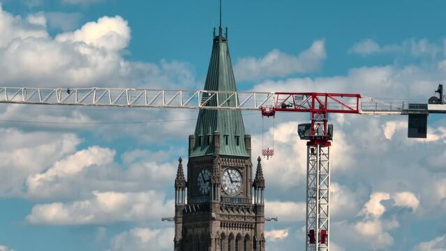 Aerial view of Ottawa Ontario Canada downtown core and parliament hill with peace tower