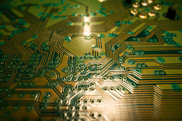 Technology background with circuit board. Electronic computer hardware technology. Motherboard digital chip. Tech science texture.
