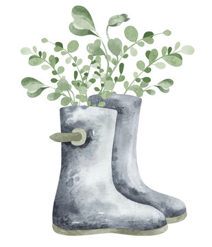 recommend clip art: Garden clipart. Watercolor illustration of gardening hobby. Planting seedlings, plants. Gardening items