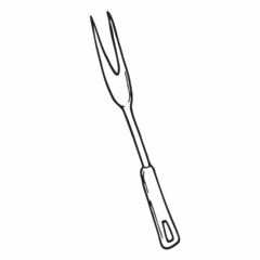 bbq meat fork, sketch style hand drawn vector illustration