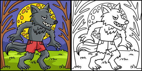 Werewolf Halloween Coloring Colored Illustration