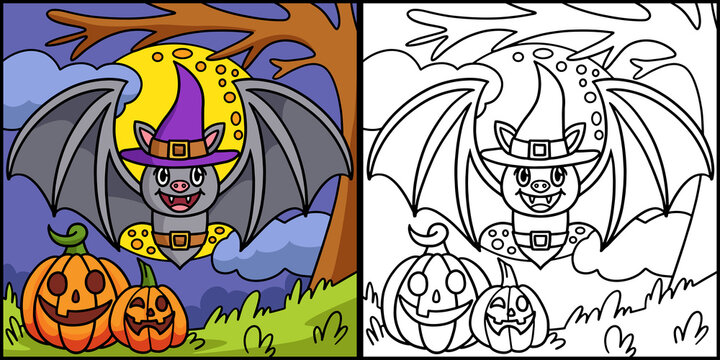 Vampire Bat Halloween Colored Illustration