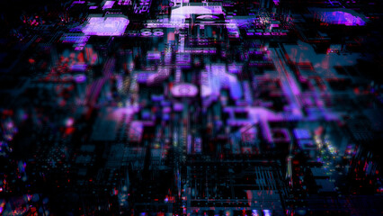 Obraz premium bokeh cyber punk purple shining digital innovation web backdrop - abstract 3D illustration