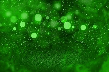 green cute bright glitter lights defocused bokeh abstract background with sparks fly, celebratory mockup texture with blank space for your content