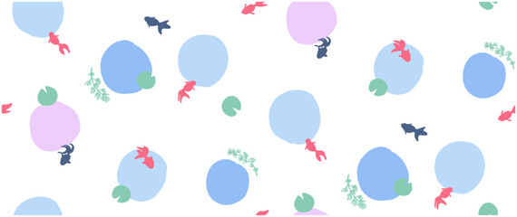 Obraz na płótnie Canvas 金魚と水草のパターン-手描き-1リピート-2way