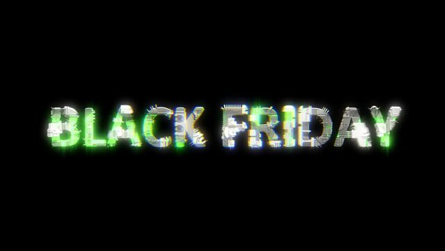 cybernetic text BLACK FRIDAY with chromatic aberrance and glitch effects, isolated