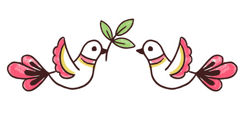 Vector pattern design in the styles of Ukrainian folk traditional embroidery. Hand draw foliage and birds