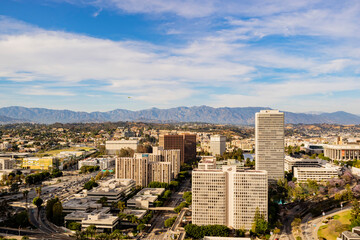 Fototapeta premium Aerial view of Los Angeles downtown cityscape