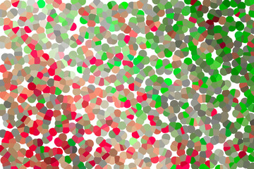 Mix of saturated red and green pointillism among grey dots