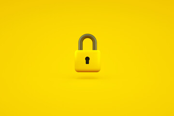 closed padlock over yellow background, 3d render