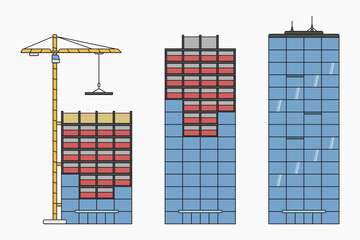 building construction stages flat vector illustration