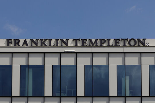 Poznan, Poland. 11 June 2022: Franklin Templeton, international investment firm. Logo of a financial company on a building.