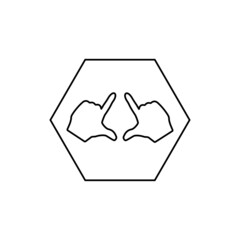 Vector illustration of the bones of the hands indicating the direction to the top. Icon in a hexagon, black lines on a white background.