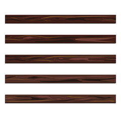 Various brown wooden boards isolated on white background. Vector illustration.