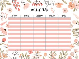 Cute Pastel Pink Floral Weekly Plan Template