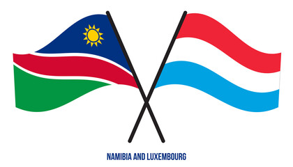 Namibia and Luxembourg Flags Crossed And Waving Flat Style. Official Proportion. Correct Colors.