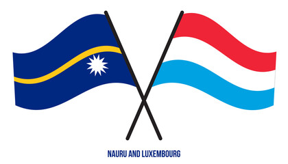 Nauru and Luxembourg Flags Crossed And Waving Flat Style. Official Proportion. Correct Colors.