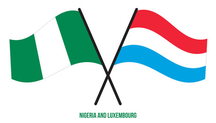 Nigeria and Luxembourg Flags Crossed And Waving Flat Style. Official Proportion. Correct Colors.
