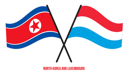 Fototapeta premium North Korea and Luxembourg Flags Crossed And Waving Flat Style. Official Proportion. Correct Colors.