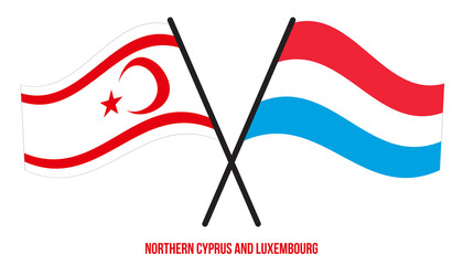 Northern Cyprus and Luxembourg Flags Crossed And Waving Flat Style. Official Proportion