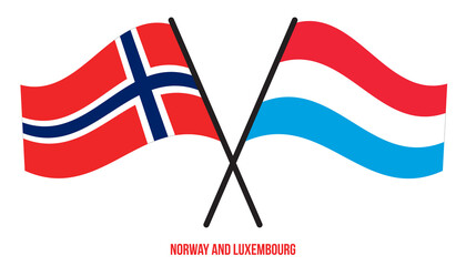 Norway and Luxembourg Flags Crossed And Waving Flat Style. Official Proportion. Correct Colors.