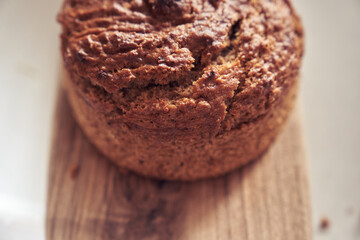 Diet dessert - Banana cake without milk, gluten-free, egg-free. Close-up, top view. High quality photo