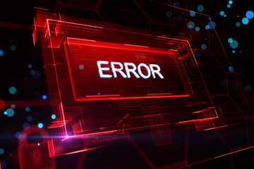 Web server error and software failure concept with perspective view on white error sign in red glowing frame on abstract dark background. 3D rendering