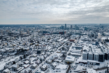 vilnius city aerial view in lithuania in winter