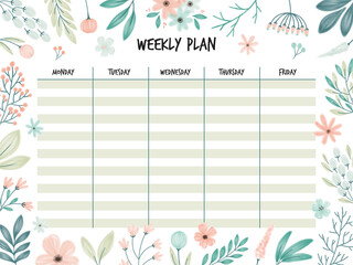 Cute Blue and Pink Floral Weekly Plan Template