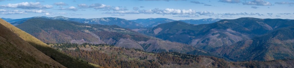 Fototapeta premium Autumn morning Carpathian Mountains calm picturesque scene, Ukraine.