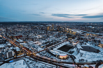 Obraz premium European capital city in evening aerial view winter