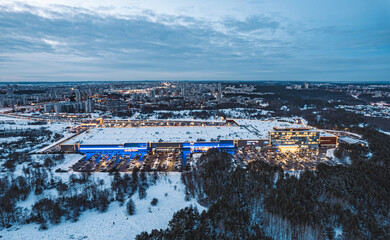 European capital city in evening aerial view winter