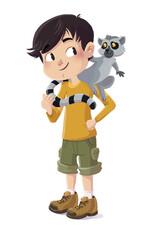 illustration of boy with lemur