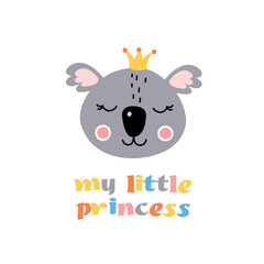 Little cartoon muzzle of a koala. Children's print. My little princess.