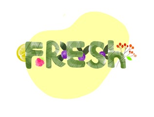 Fresh text watercolor eco organic bio floral logo label 