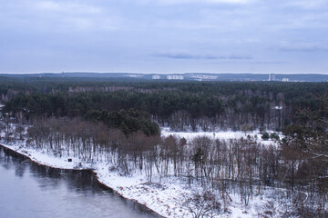 Lithuanian capital city landscape with river in the winter in Europe