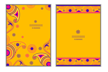Set of paisley design greeting cards on bright amber color background
