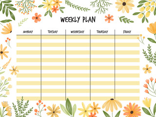 Cute Yellow Floral Weekly Plan Template