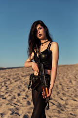 Girl with a gun in her hands