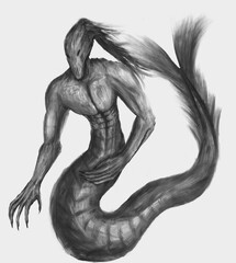 Dark fantasy character concept, ocean naga, hand drawn characters  © human_antithesis