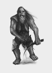 Fototapeta na wymiar Dark fantasy character concept, butcher horror sketch